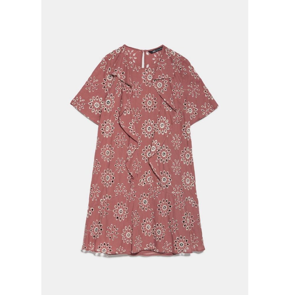 NWT Zara Marsala Embroidered Mini Eyelet Dress - Picture 8 of 8